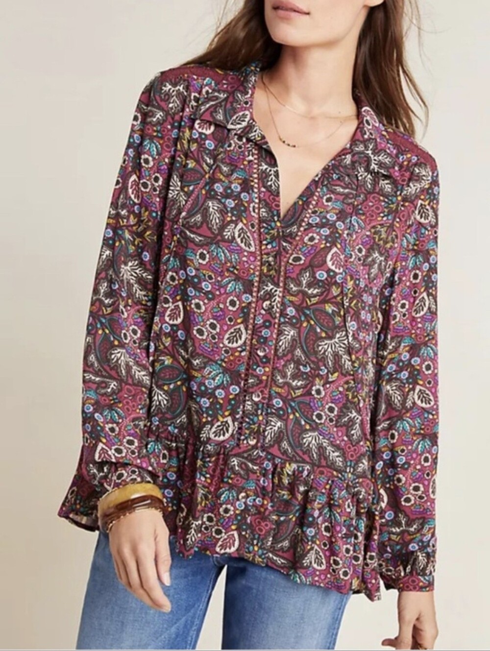Anthropologie Maeve Janie Flounced Peasant  Boho Blouse